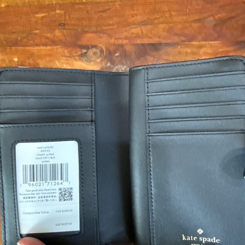 Kate Spade Black w/Gold Hardware Quilted Bi-fold Wallet - Picture 4 of 8